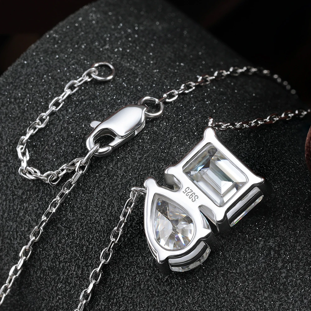 TFGLBU 1/3CT Emerald Cut and Pear Cut Moissanite Pendant Necklace for Women S925 Silver D Color VVS1 Jewelry Party Birthday Gift