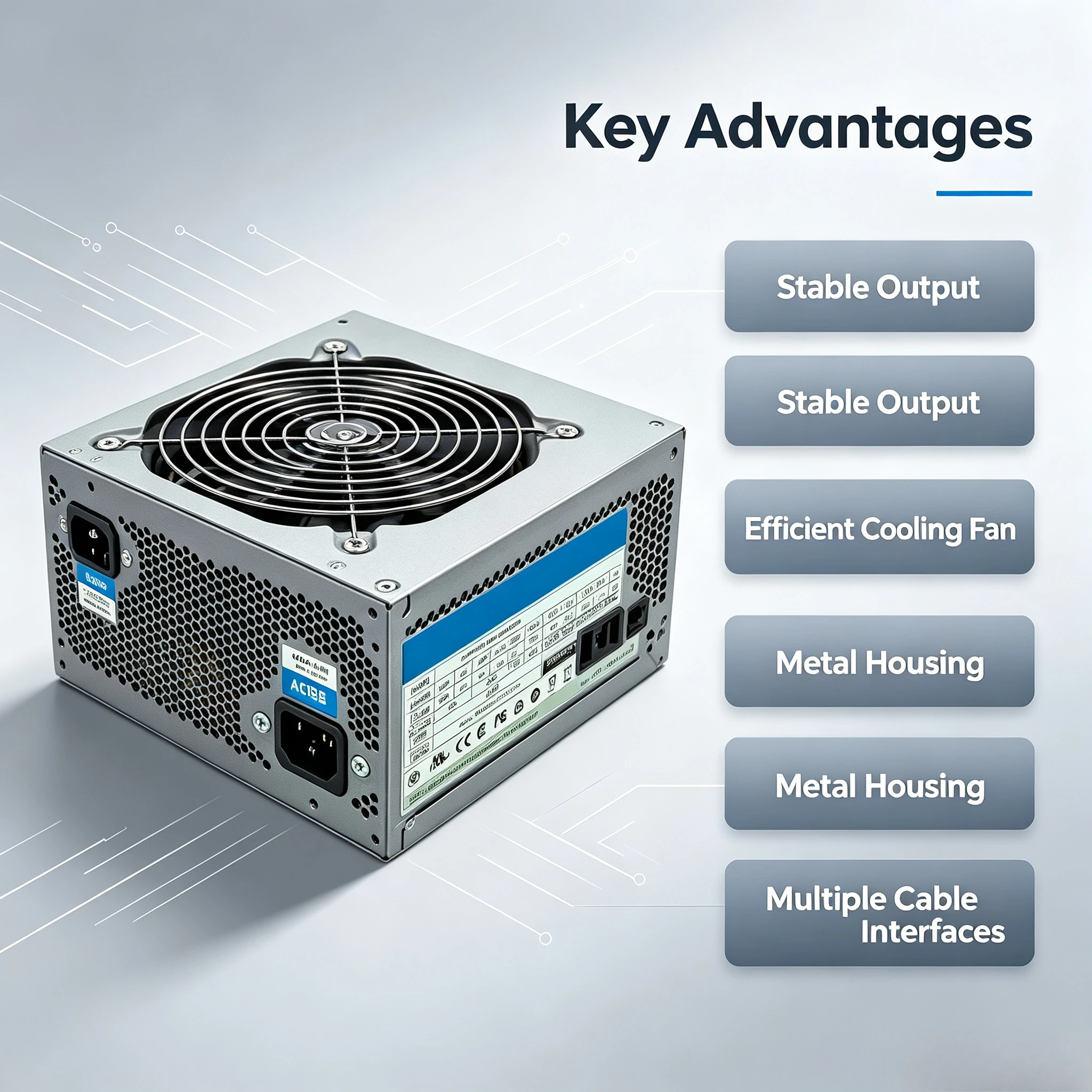 550W 80 PLUS Silver Certified Server Workstation Power Supply, Stable ATX PSU for Industrial Host, Storage & Computing Equipment
