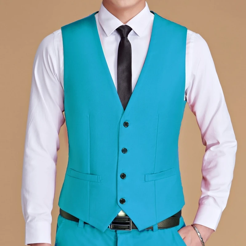 Men Vest White V Neck Solid Single Button Slim Business Formal Waistcoat Tweed Sleeveless Men Suit Vest