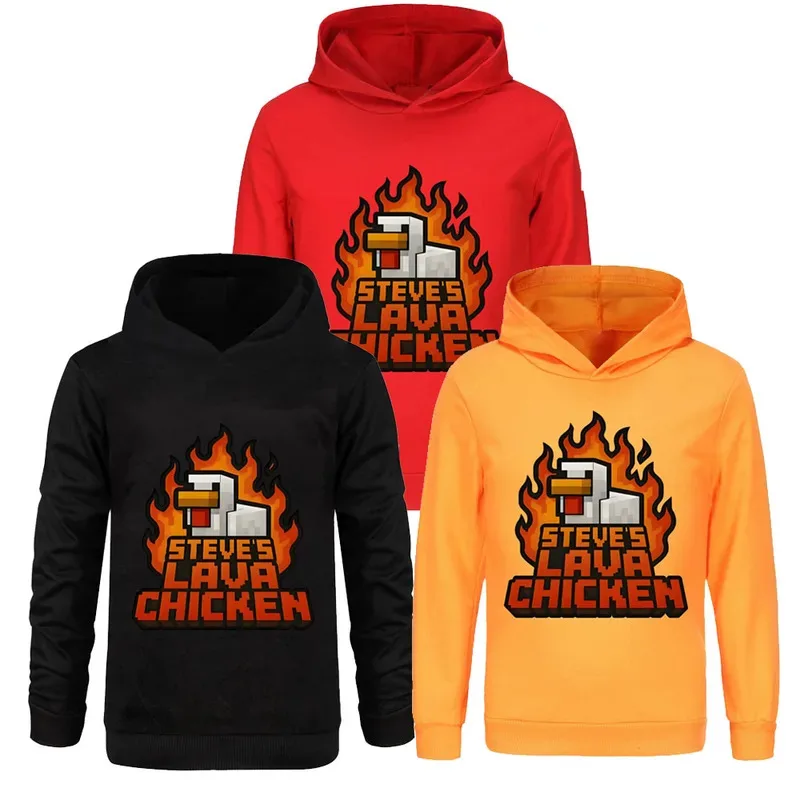 2025 nuevo Cosplay Steve's Lava Chicken niños niñas sudaderas con capucha dibujos animados pollo Jockey estampado ropa para niños sudaderas