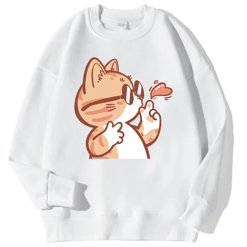 

Cat with sunglasses flying kiss men pullover loose fleece Camisa autumn oversize sweatshirt fashion casual sudadera tops unisex