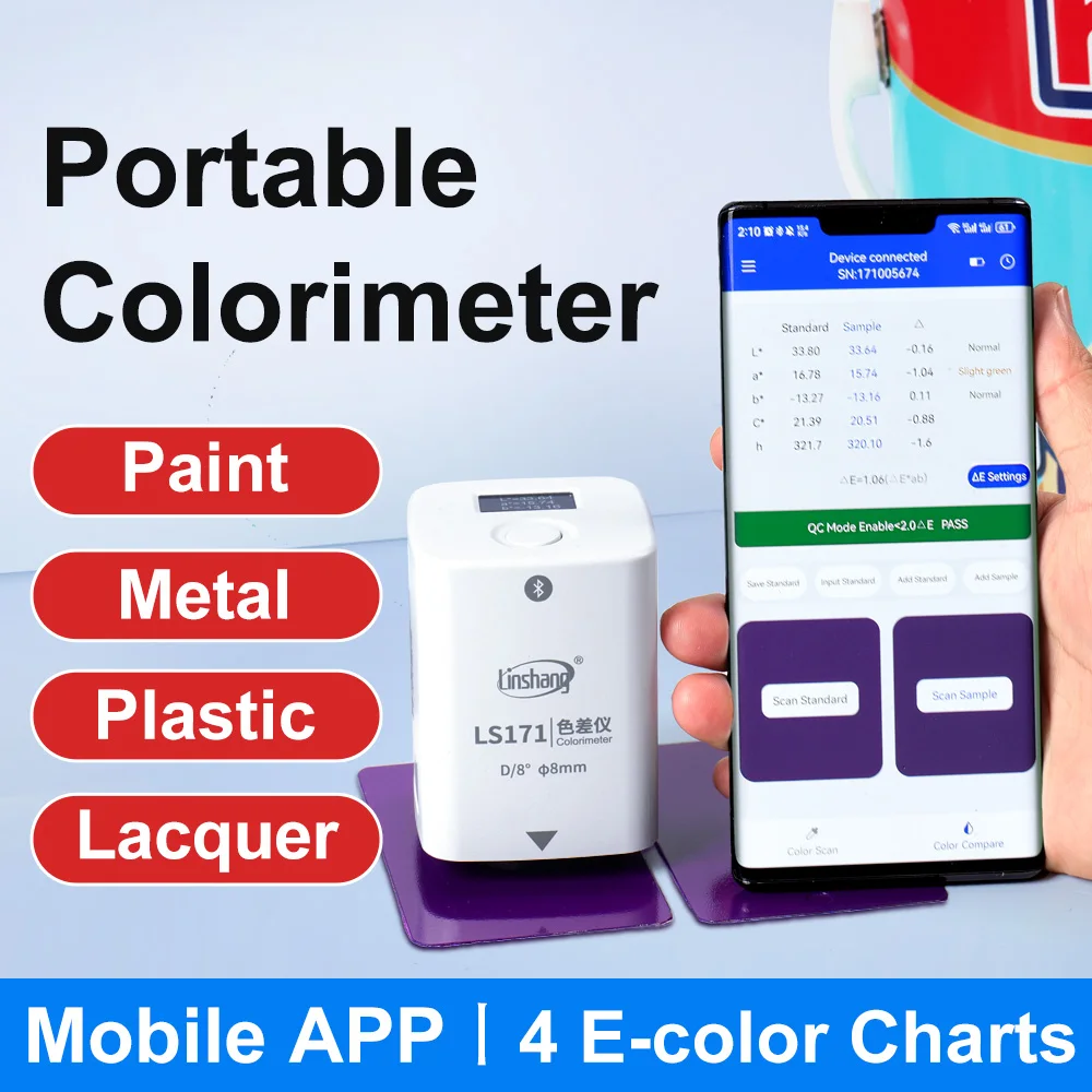 Colorimeter Portable Colormeter Digital NCS RAL Pantone Color Matching Device Colorimeters D/8 for Plastic Paint Metal LS171