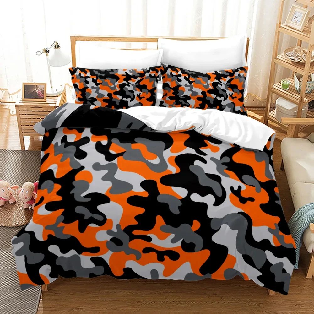 Camouflage Duvet Cover Set Vibrant Camouflage Lattice Like Service Theme Modern Design King Size for Boy Polyester Bedding Set