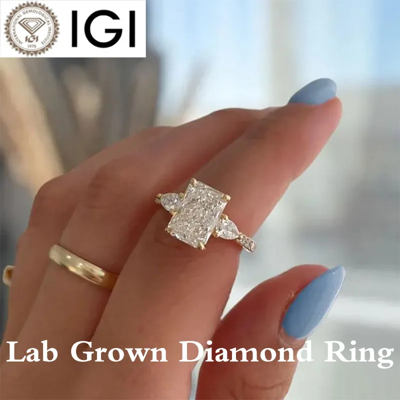 2.0CT Radiant Cut E / VS1 Lab Grown Diamond Three Stone Wedding Ring For Her Anniversary Diamond Ring IGI Certified