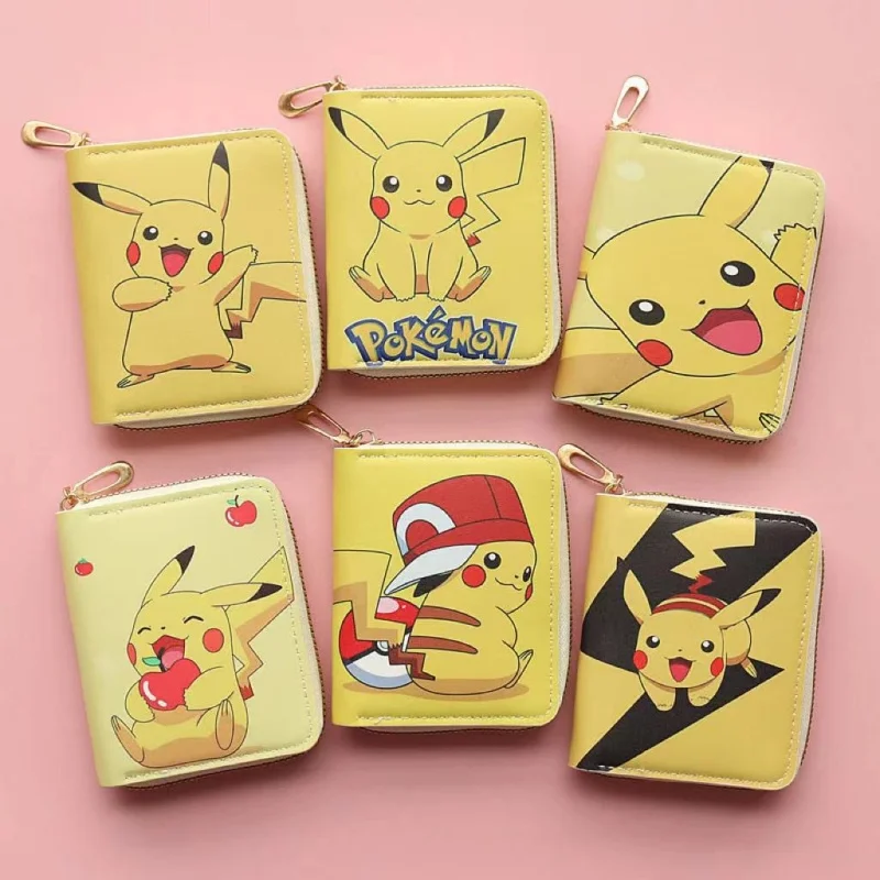 Pikachu Anime Student Wallet Cute Cartoon Boy Storage Bag Portable Commuter ID Triple Folding Card Bag Girl Festival Gift