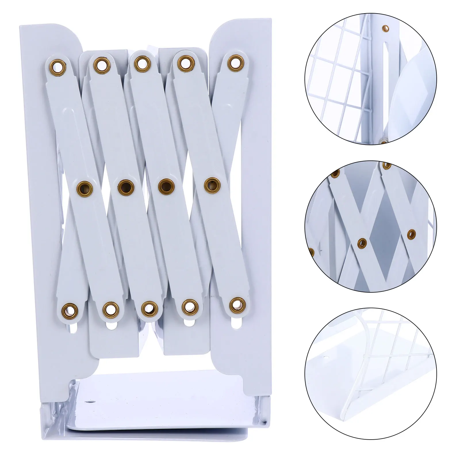 

Book Shelf Wrought Iron Bookshelf Desktop Bookend Rack Organizer White Foldable for Office