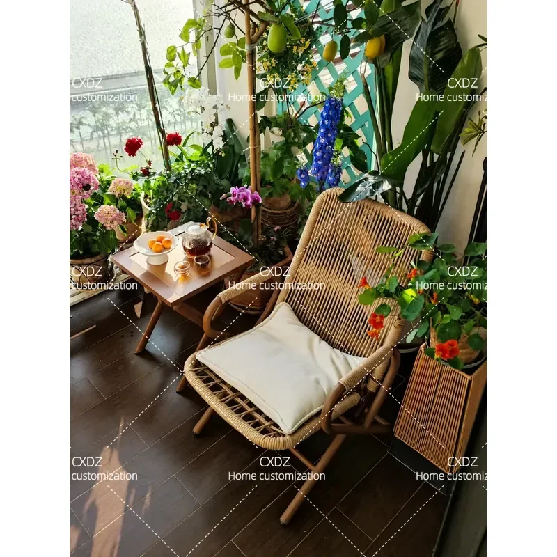 Folding Recliner Garden Courtyard Outdoor Rattan Chair Household Leisure Chair Balcony Lounge Area Arrangement Back Chair