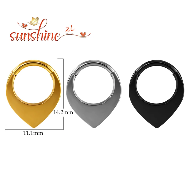 1PS de acero inoxidable de alta calidad Waterdrop Septum Piercing Clicker nariz anillos 16G segmento Tragus cartílago Daith pendientes de aro