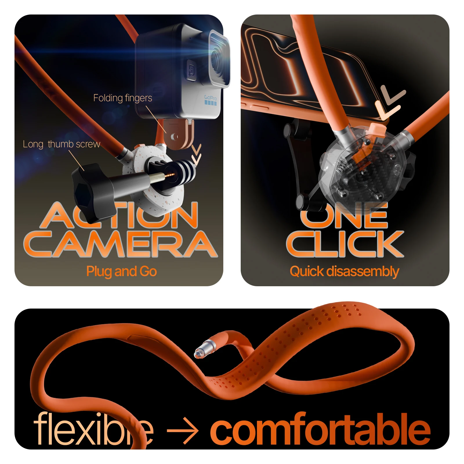 Магнитный держатель телефона на шею 4-в-1, совместимый с Android, iPhone, GoPro, DJI, подходит для приготовления пищи/велосипеды/на открытом воздухе