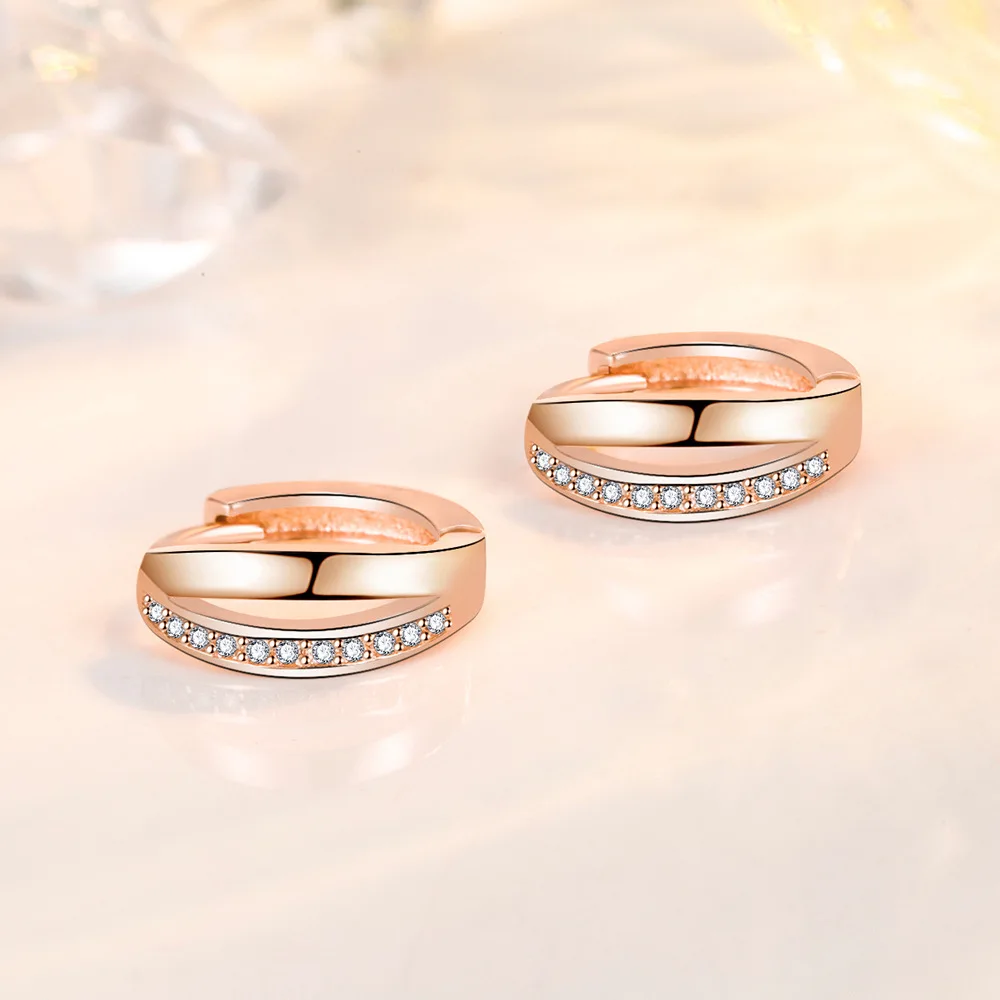 Exquisite 925 Sterling Silver/Rose Gold Interlocking Zirconia Earrings for Women - Stylish Wedding Party Jewelry