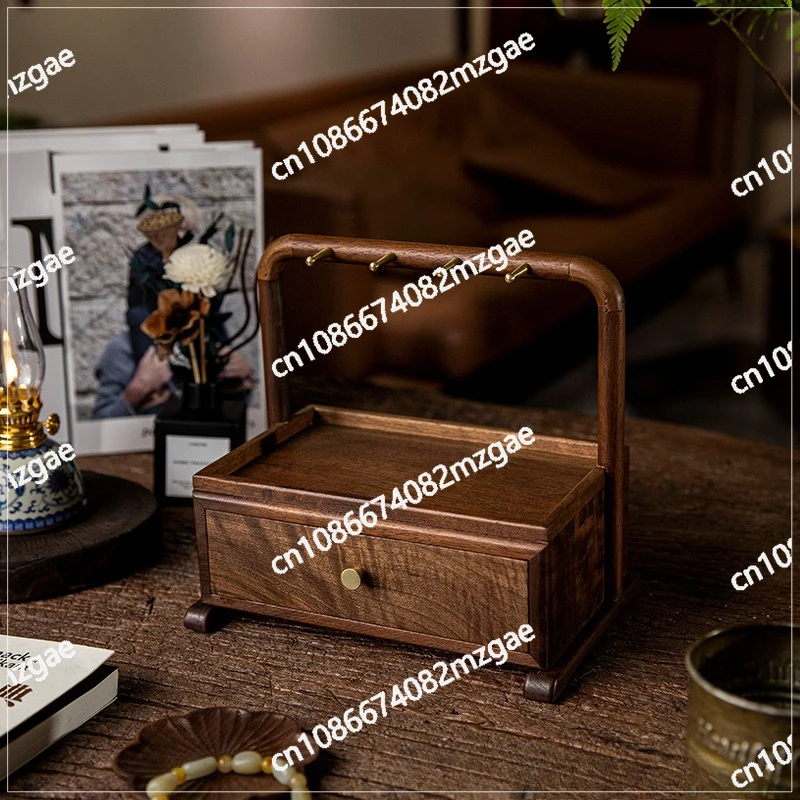 Black walnut entrance storage ornament, key rack drawer jewelry box at the door