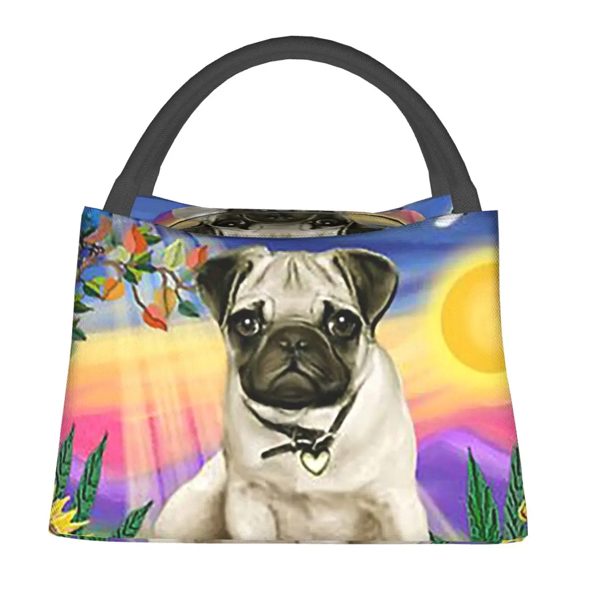 Twilight With A Pug Insulated Lunch Bag for Women Kids Leakproof Food Boxes Thermal Lunch Box Tote