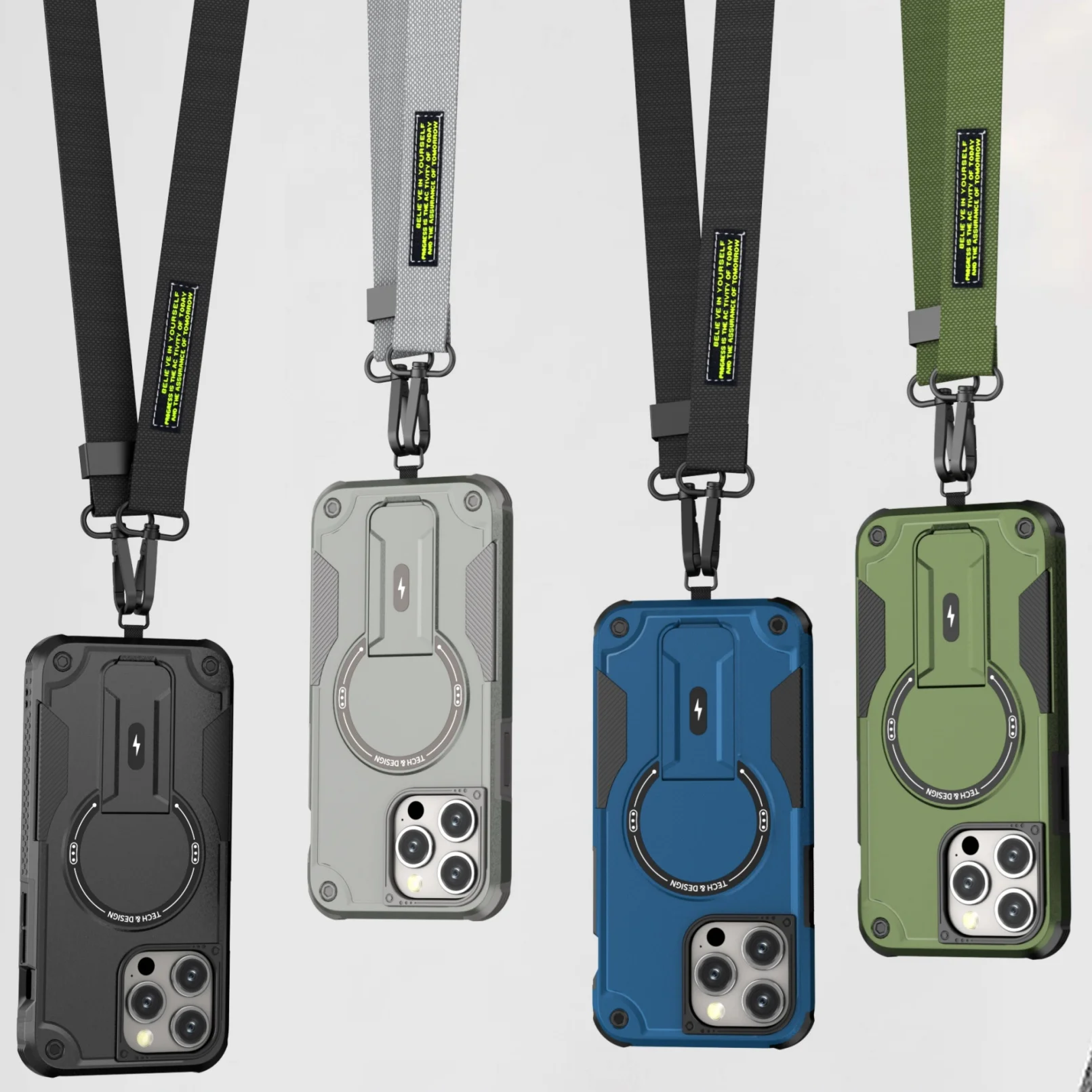 Casing Handphone Crossbody Hard Strong Shell untuk Iphone 16 Pro Max 15 14 Plus 16e 12 13 Pro Aksesoris Tas Pelindung