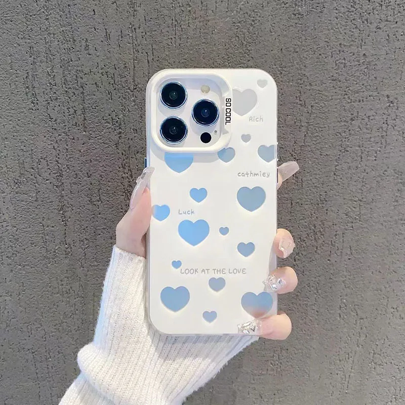 Hollow Out Love Heart Creative Phone Case For iPhone 15 14 13 12 Mini 11 Pro Max XR X XS 14 15 7 8 Plus Y2K Kawaii Back Cover