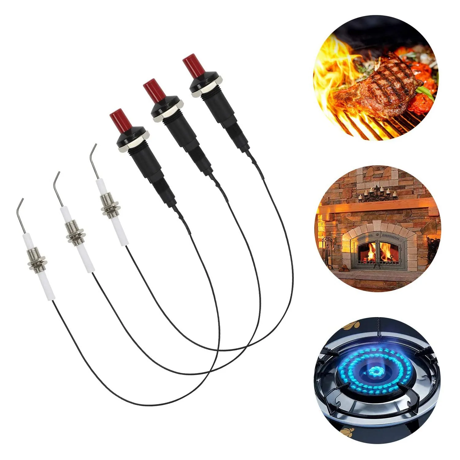 3PCS Universal Ceramic Electrode Ignition Spark Plug Wire Electronic Device for Grill and Fireplace Gas Stove Heater