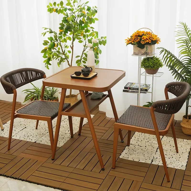 Internet-Famous Modern Two-Piece Rattan Dining Set Durable Balcony Table Two Chairs Small Outdoor Spaces Homestay Home Furniture