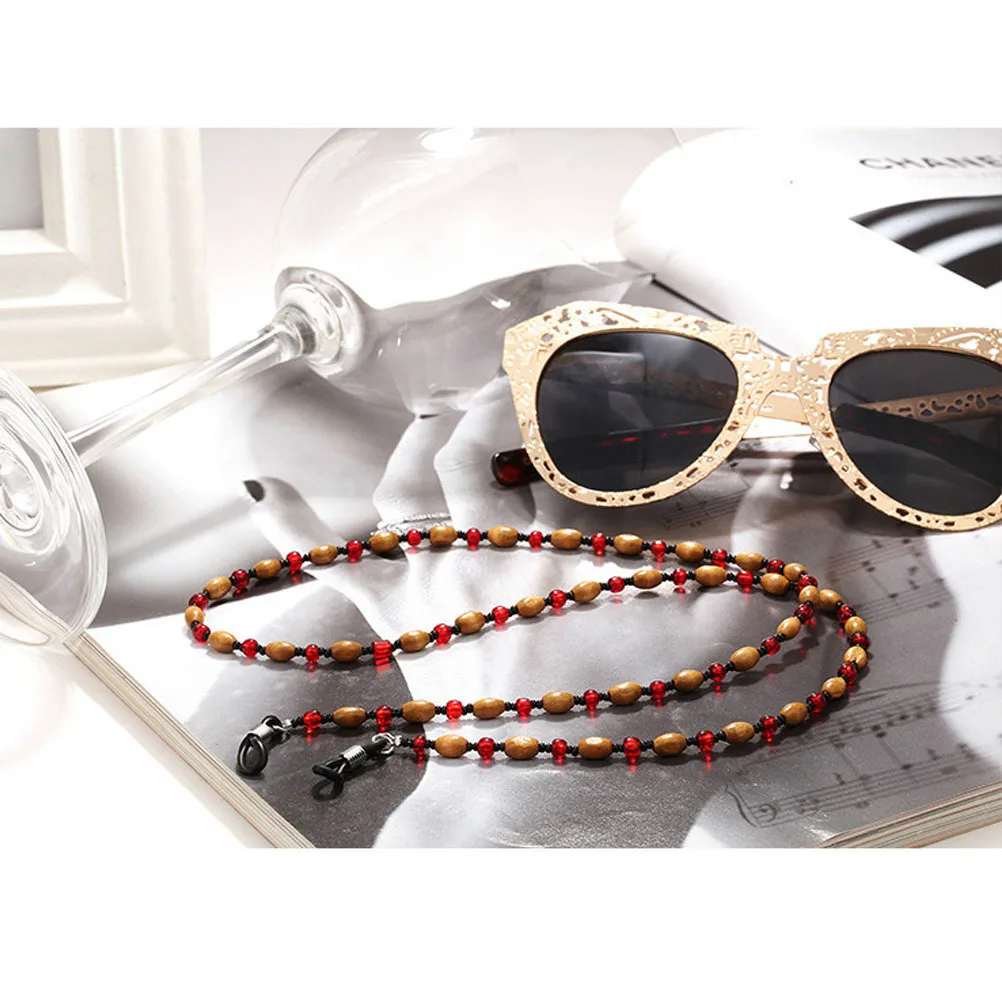 

Wood Bead Eyeglass Chain Strap Adjustable Rubber Ends 66cm Sunglass Holder Necklace Glasses Strap for Women Eyewear Retainer