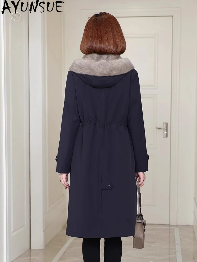 AYUNSUE Natural Mink Fur Coat Women Winter Clothes Mid-length Parka Liner Detachable Real Fur Coat Womens Coats Пальто Женское