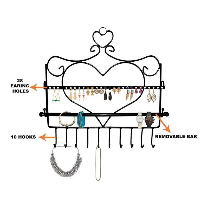 Jewellery Organiser -Wall Mount Jewelry Stand For All Your Earrings, Studs, Necklaces, Bangles, Rings, Watch & Bracelets