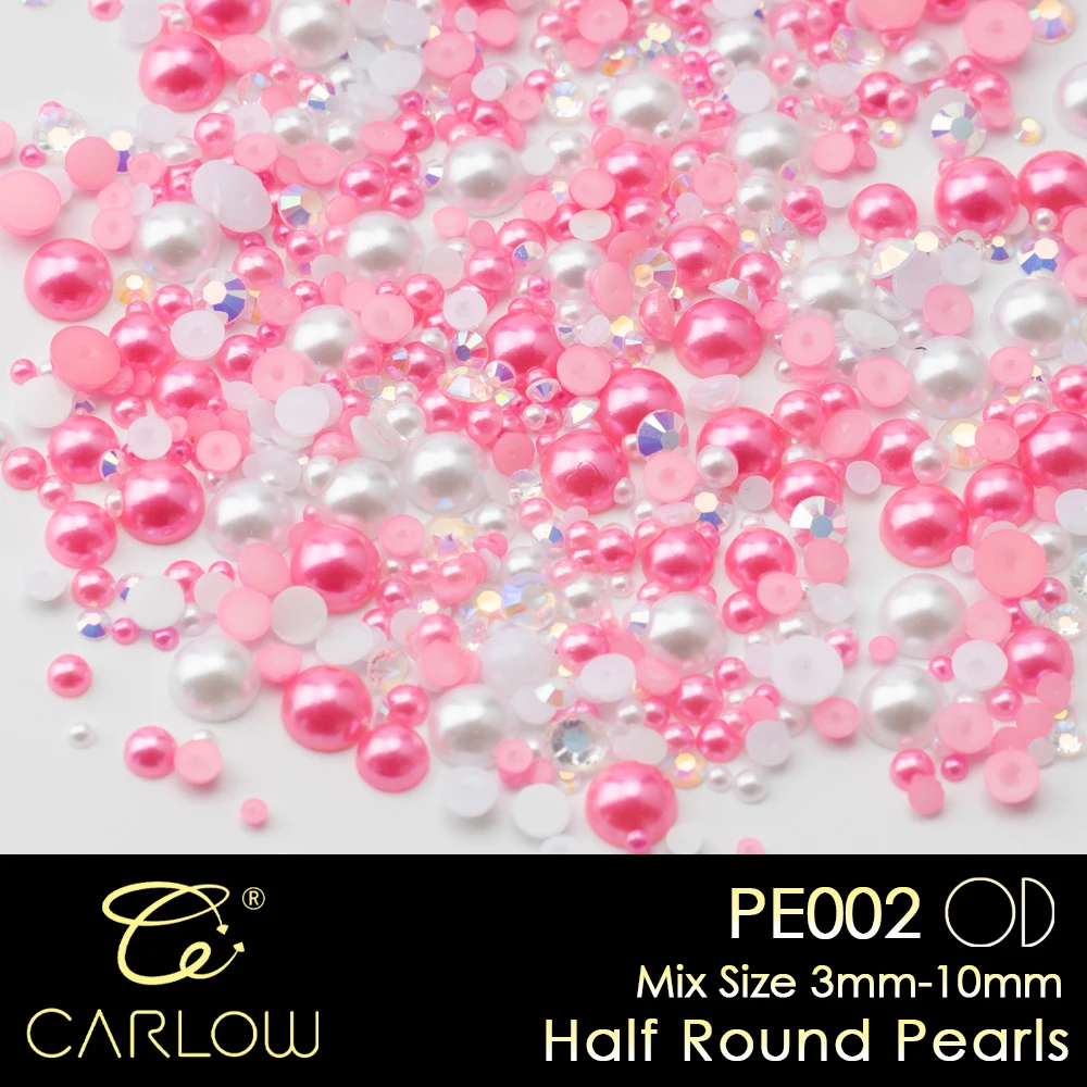 CARLOW 3mm-10mm MIx Size Half Round Pearl Stones High Quality Flat Back Resin Rinestones for Mugs Accessories PE002