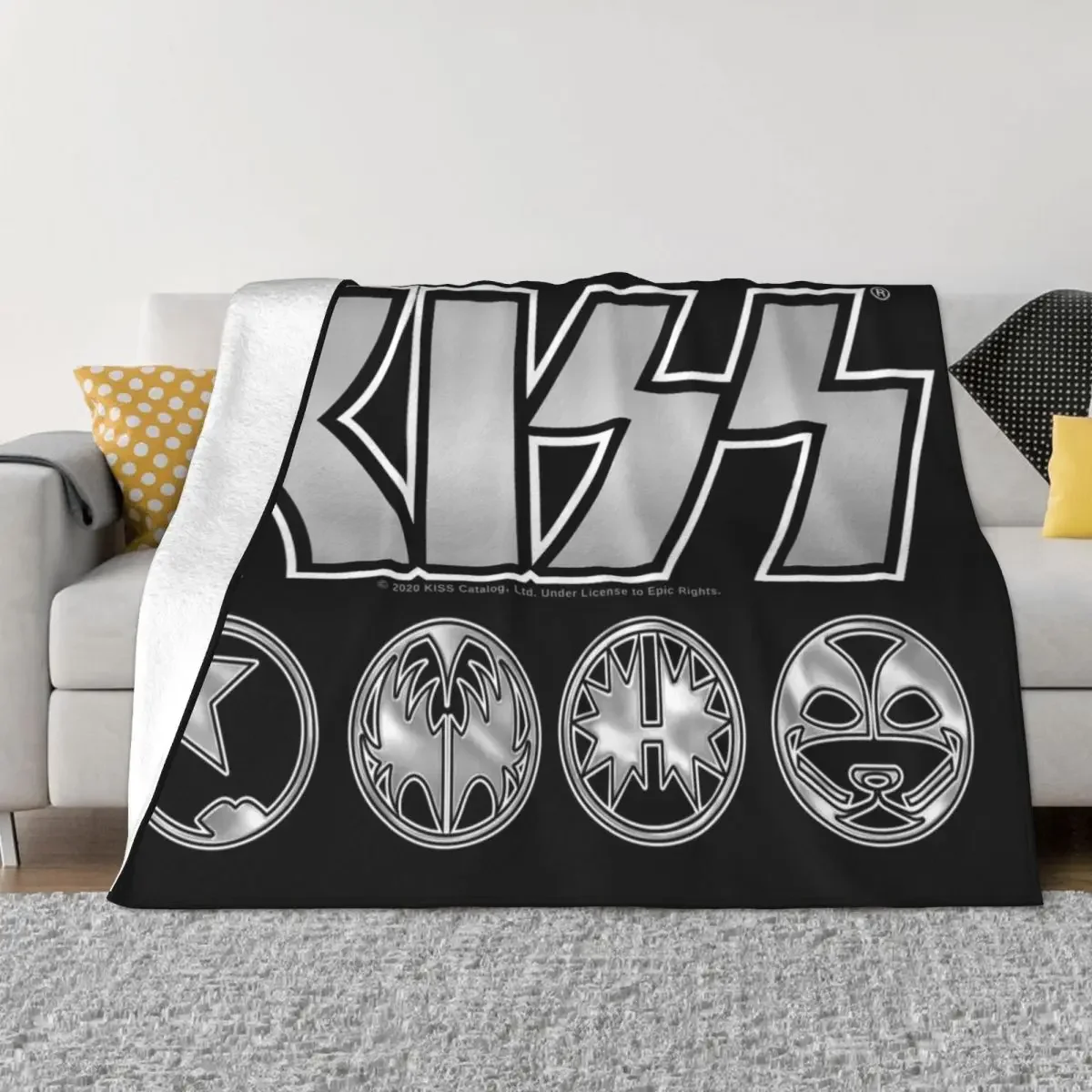 KISS Logo Silver V3 Starchild Demon Spaceman Catman Throw Blanket Hair Extra Large Throw manga Soft Plush Plaid Blankets