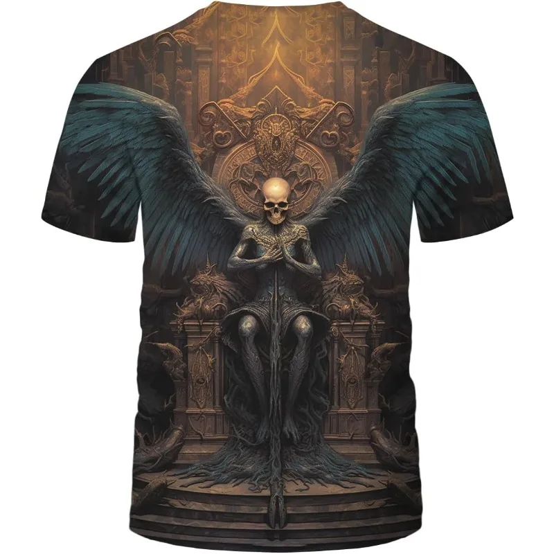 Men's Vintage Skull Pattern T-Shirts Skeleton Angel Shirt Tee Top Fashion Summer Trendy Street  Graphic Funny T-Shirts Tees