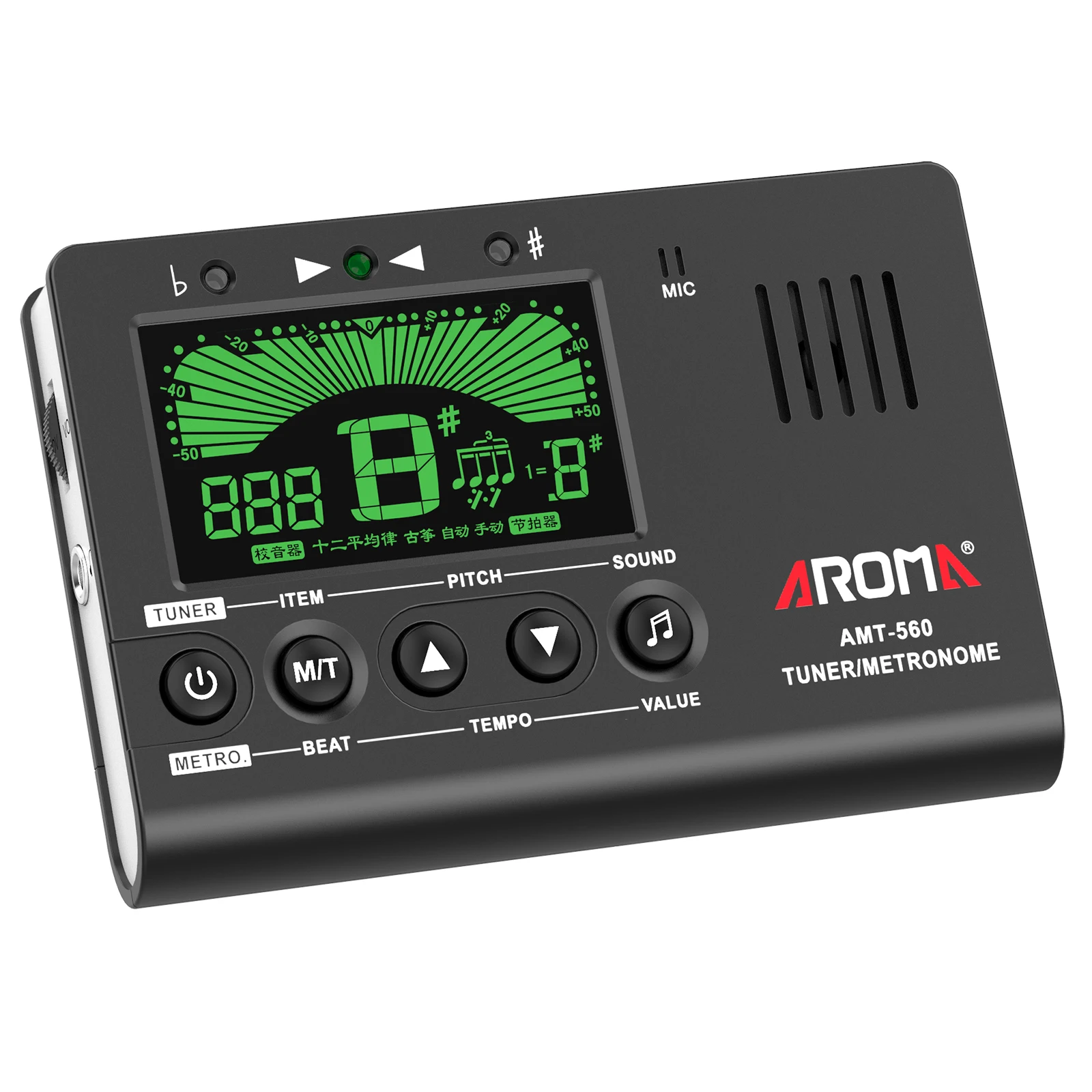 Aroma AMT-560 Afinador de metrónomo Afinador eléctrico para todos los instrumentos - Guitarra, bajo, violín, ukelele, trompeta, cromático, clarinete