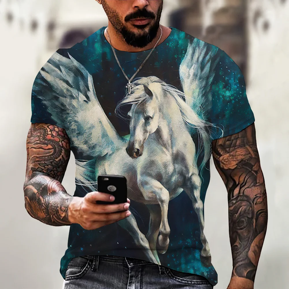 Vintage Tiger Print T-shirt Men\'s 3D Animal Print Short Sleeve Tops Plus Size T-shirt Men\'s Casual Street Lion Pattern T-shirts