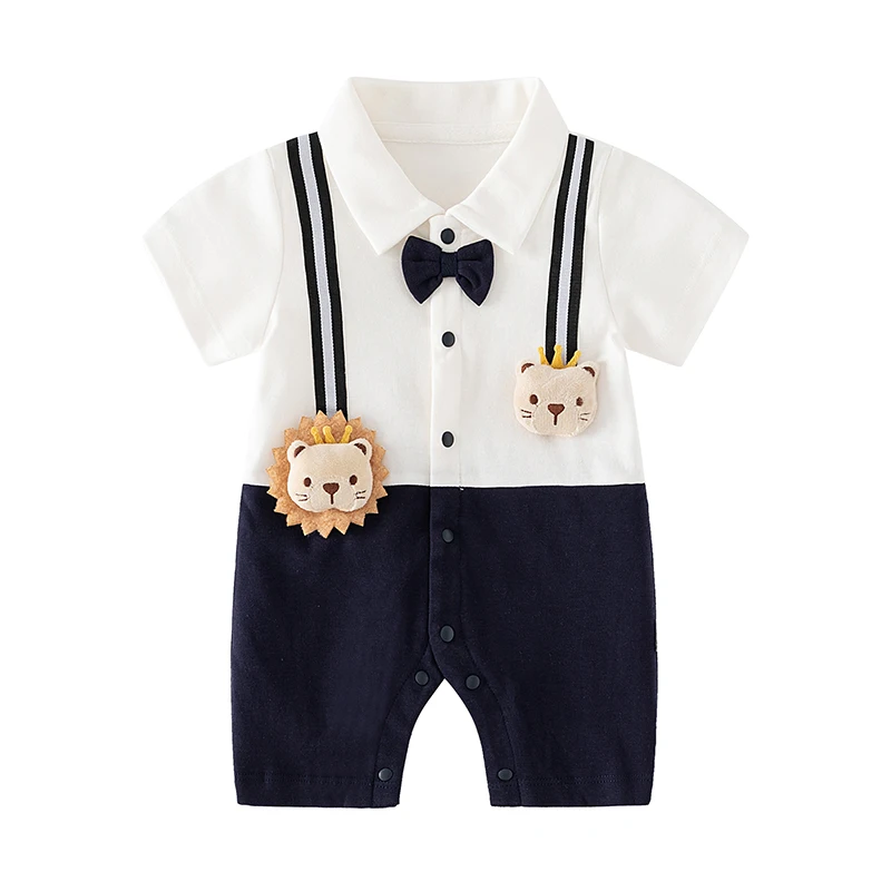 Baby birthday dress, fake suspenders, one-piece harem, male and female baby, baby 100-day-old clothes, summer new style