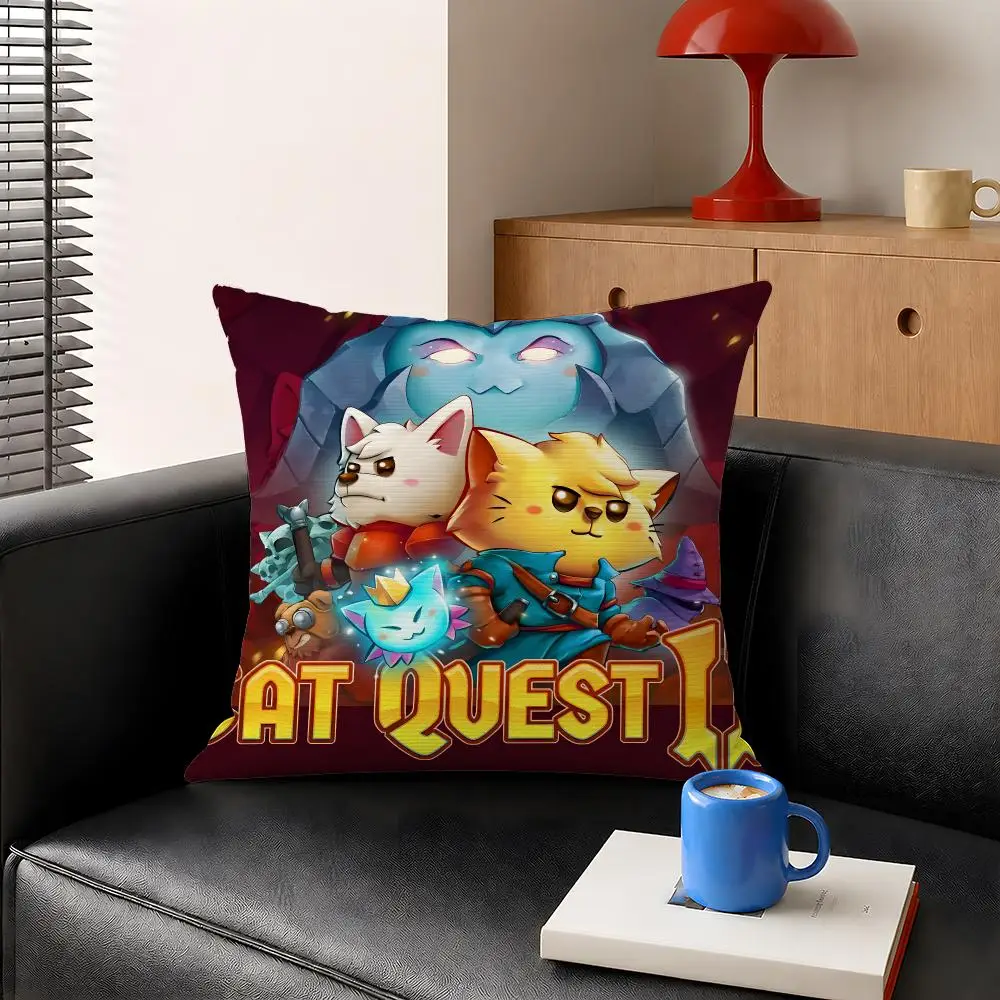 Game Cat Quest Cat Heroes RPGs Cushion Cover Decorative Pillowcase Soft Short Plush Cozy Durable Sofa Home Decor Items Gift