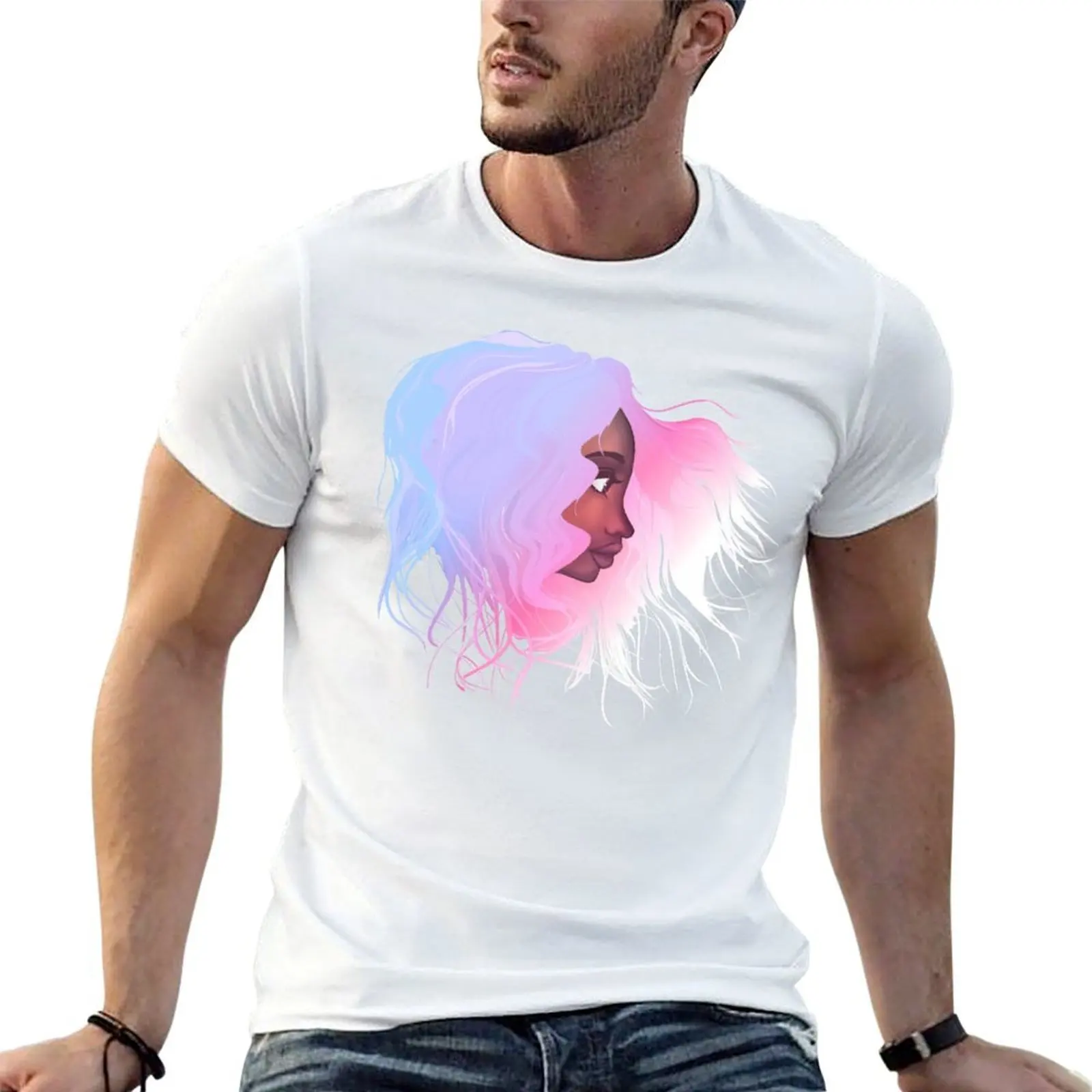 

Girl with Trans flag hair T-Shirt cotton tshirt 100% t shirts cotton 100% cotton t shirt pack T-shirt