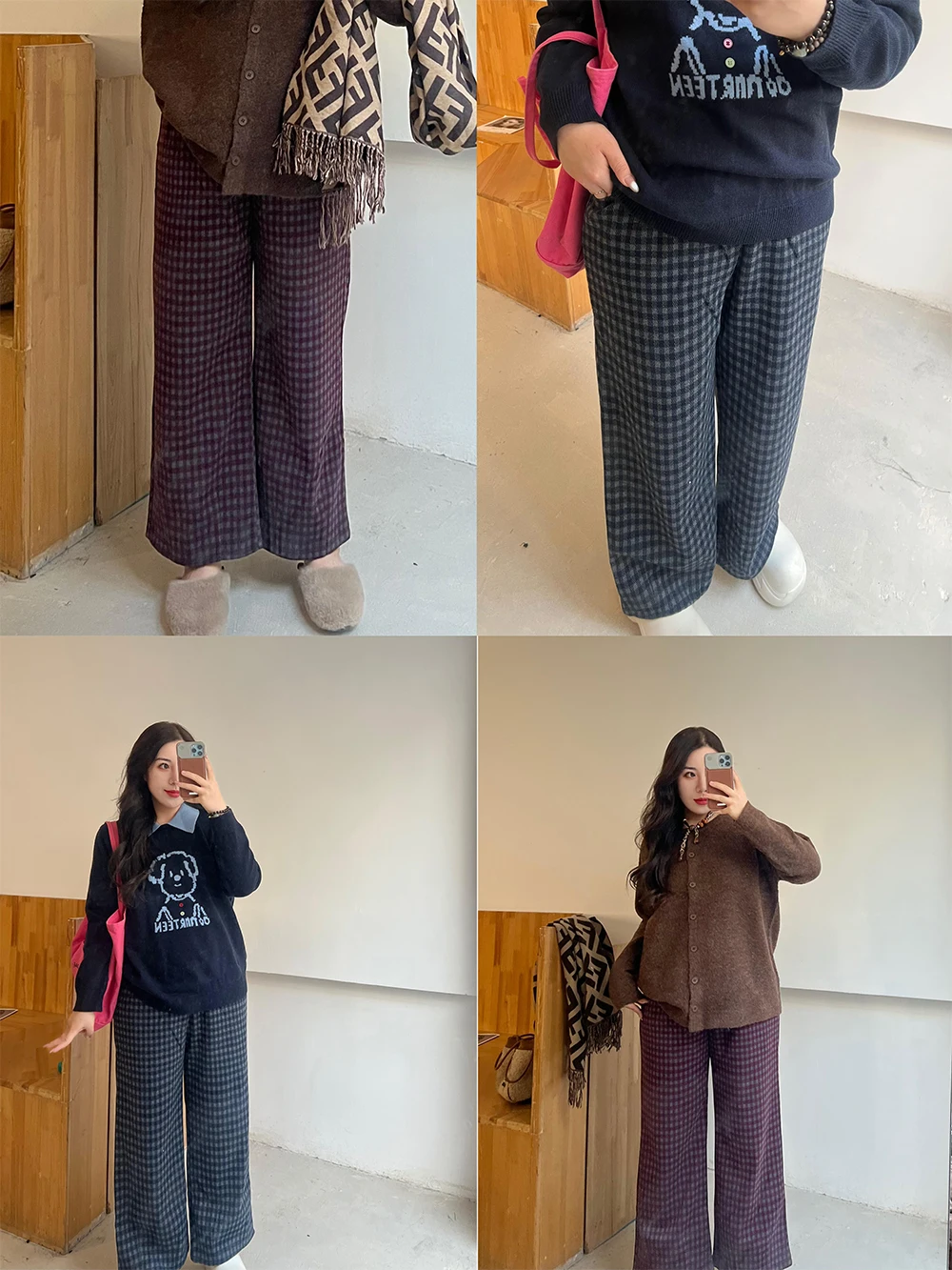 

Утепленные шерстяные брюки в клетку для женщин больших размеров: повседневные, универсальные, теплые, в британском стиле, для колледжа, повседневные брюки