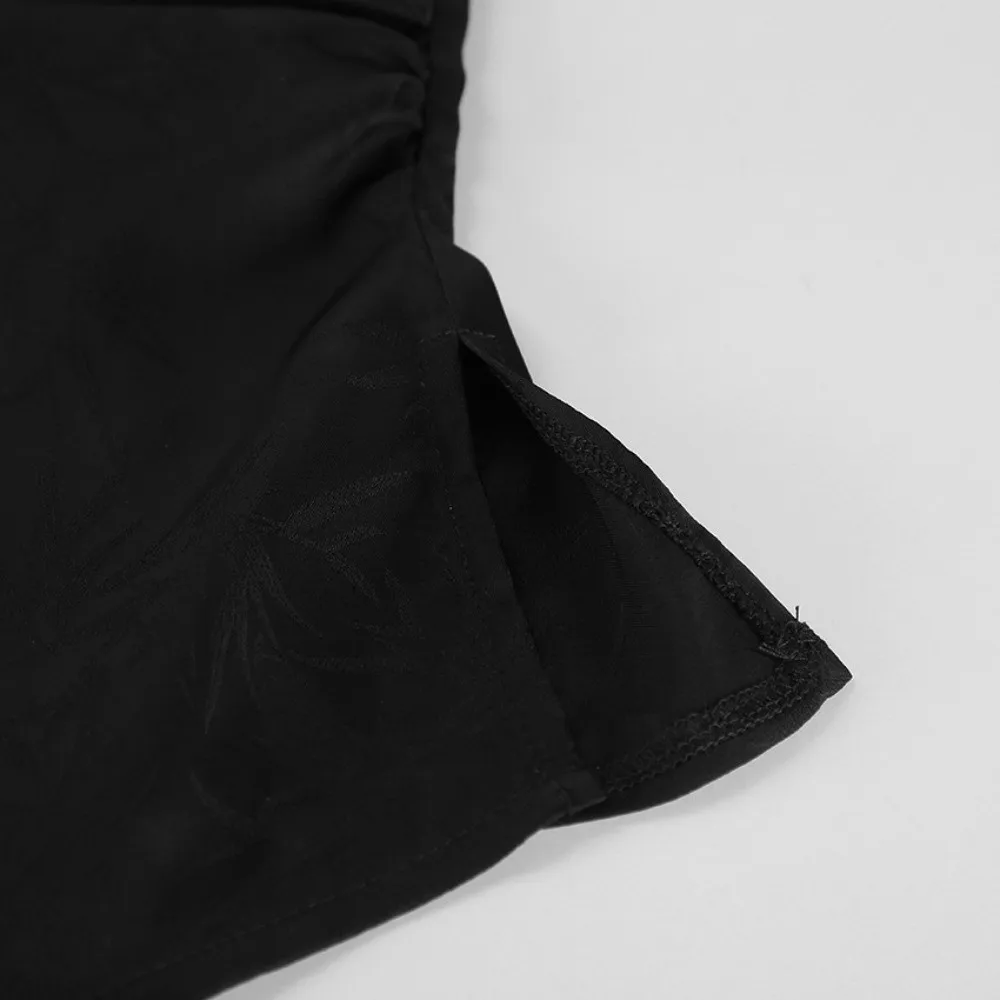 Asymmetry Hem Blouse Top Frog Button Side Placket Sleeveless Shirt Stand Neck Jacquard Weave Mandarin Collar Office Look