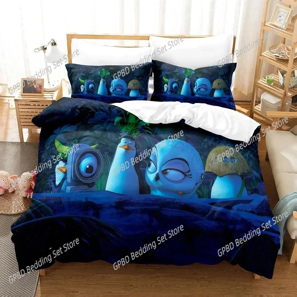 Cartoon Madagascar Penguin Bedding Set Boys Girls Twin Queen Size Duvet Cover Pillowcase Bed Kids Adult Home Textileextile