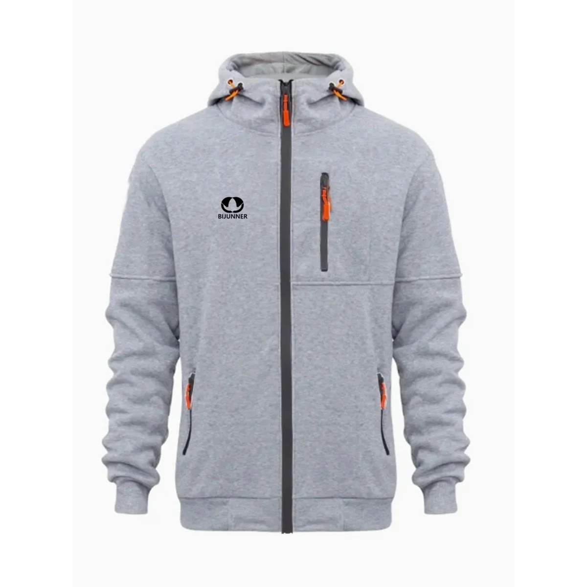 Sporty Casual Hooded Zip-Up Sweatshirt Unisex Multi-Pocket Printed Fleece Warm Jacket Fashionable Street Style Autumn Winter