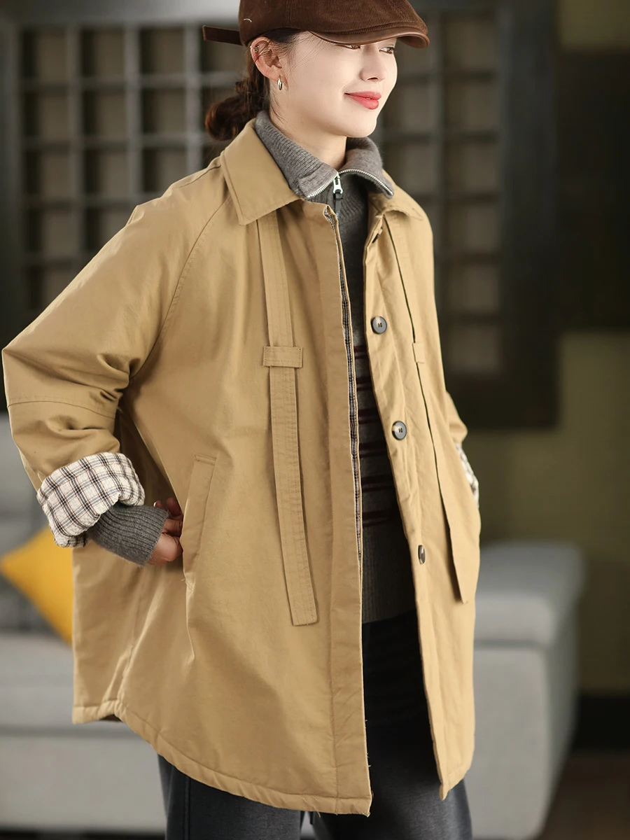 

Утепленная ретро-куртка из хлопка в клетку, ветровка с длинными рукавами, лоскутная, средней длины, женская зимняя модная верхняя одежда