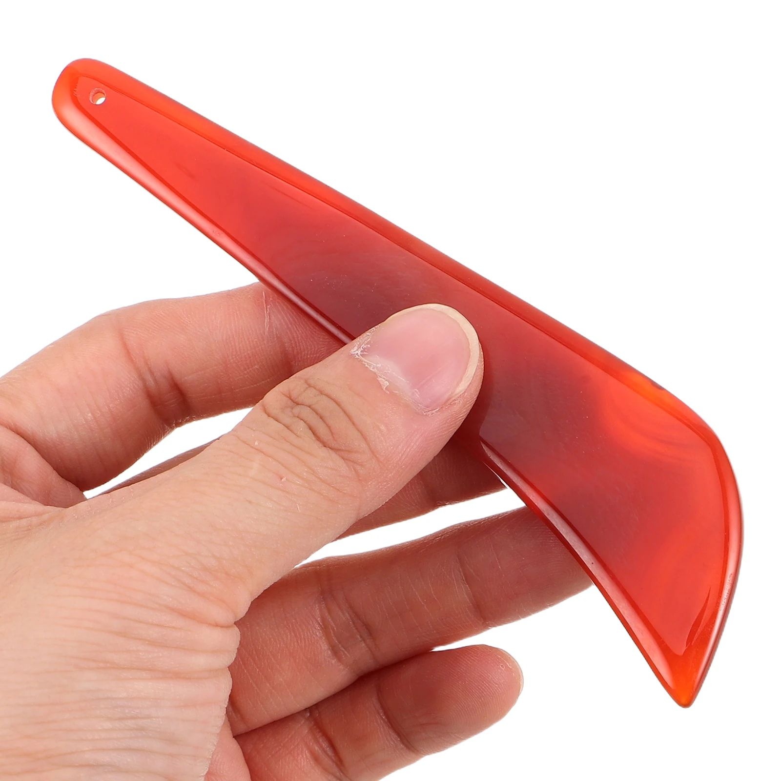 เครื่องมือขูดหน้ากัวซาทำจากหินอาเกตสีแดงธรรมชาติ สำหรับนวดหน้า ผิวเรียบเนียน บริเวณรอบดวงตา คอ  แผ่นขูดผิว  เครื่องมือดูแลผิว  เครื่องนวดเพื่อความงาม