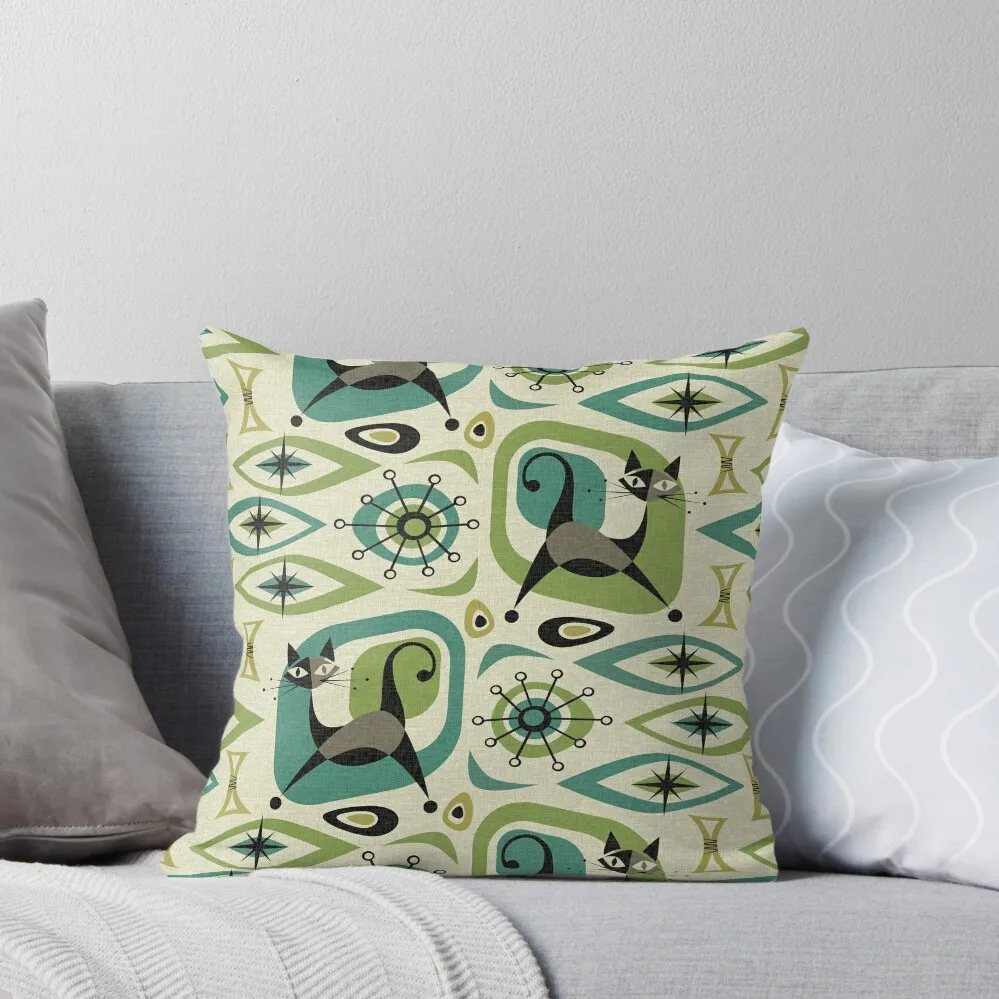 

Mid Century Cat Abstract - Lime and Teal Throw Pillow Pillow Cover Custom Cushion Ornamental Pillow Luxury Sofa Cushions