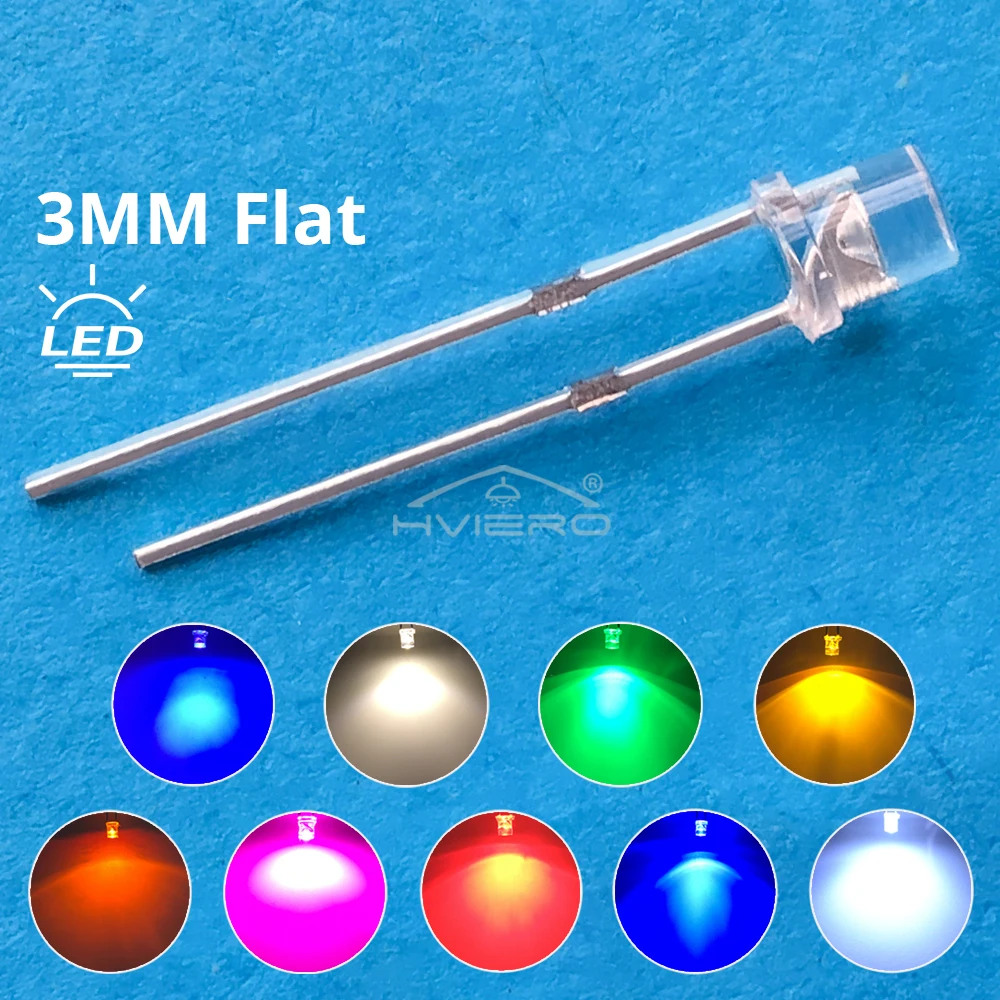 10/20PCS F3 3mm Ultra Bright Flat Top Head White Red Blue Orange UV Pink Diode Bulbs Wide Angle Light Emitting Lamps Diodes Led