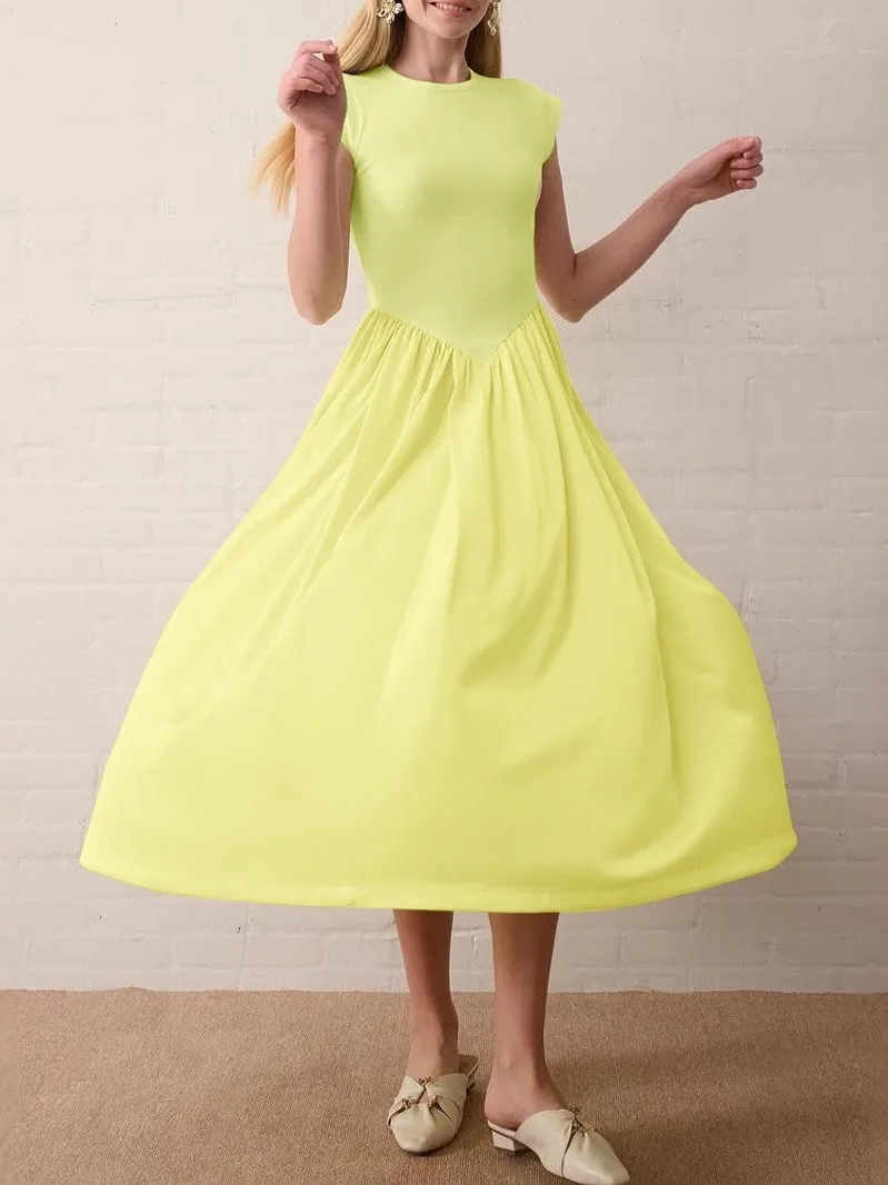 Ele taille haute ourlet ample Dr Svel décontracté grande jupe Dr pour les jeunes femmes Ci Walk basique Sle t-shirt fibre d'acétate