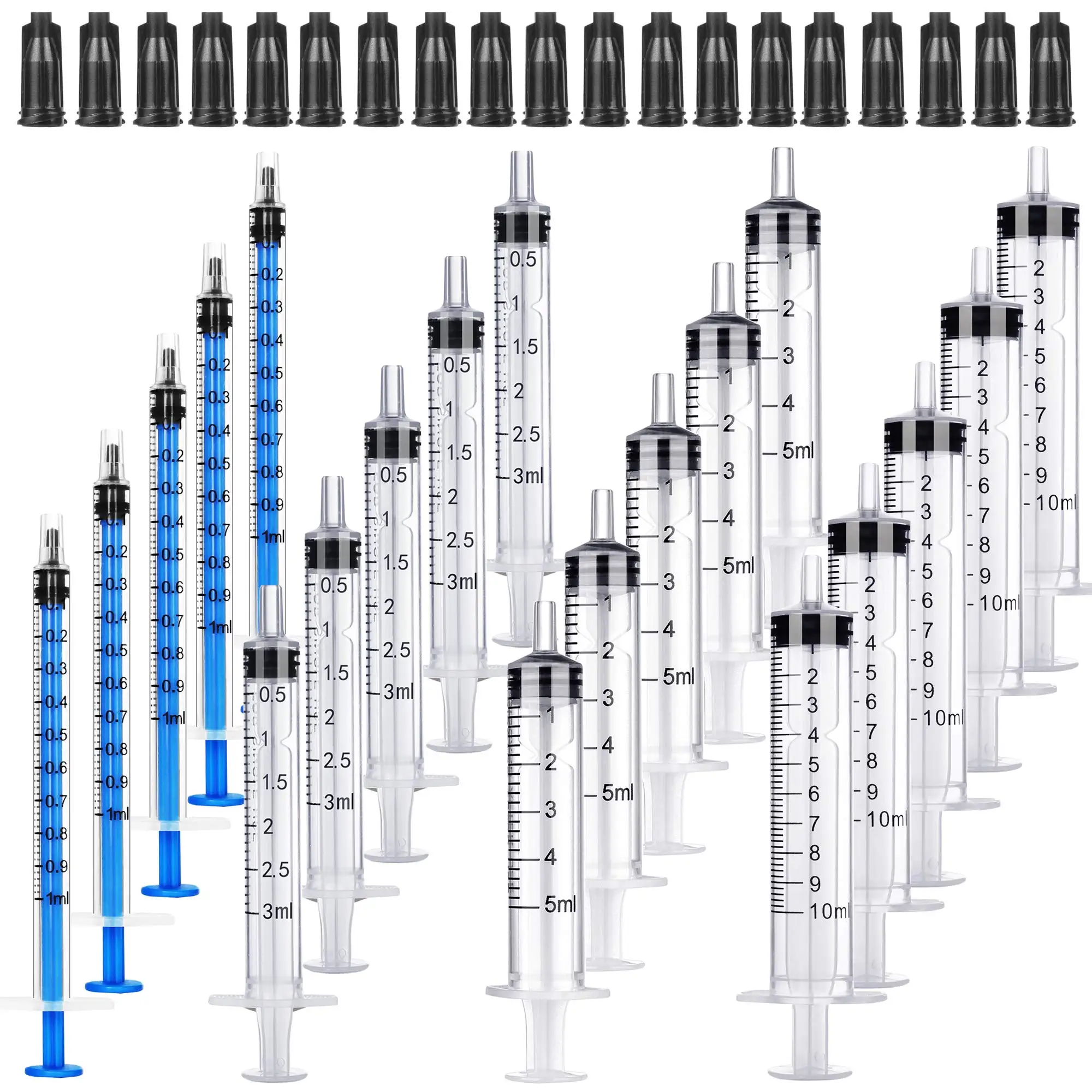 20Pack 1ml / 3ml / 5ml / 10ml Syringe Without Needle - Small Plastic Syringes Sterile Packed with Cap for Lab Use,Measuring