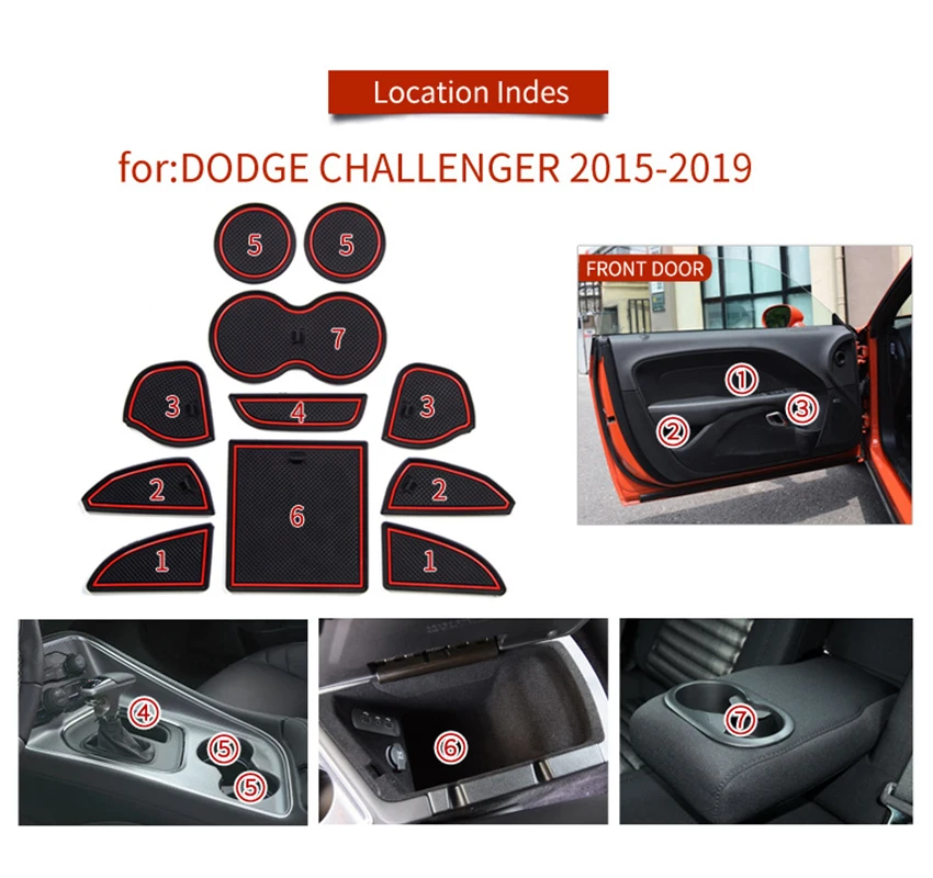 Non-slip Rubber Mat Door Groove for Dodge Challenger 2015~2019 2016 2018 Anti-slip Gate Slot Car Stickers Interior Accessories