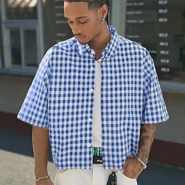 

New Men's irt Waist-Cinching Printed PU Leather Thiened ort Sve Collar Inner Wear Pure Color for Middle-Aged An...