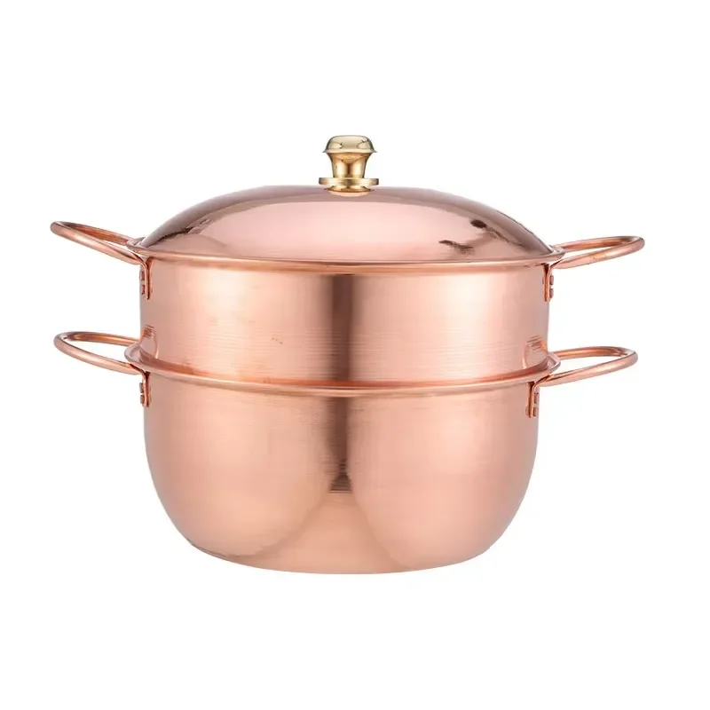 Multi Layer Copper Steamer Pot With Lid For Gas Induction Cooker Kitchen Saucepan Cooking Vessel Steam Basket Durable Copper