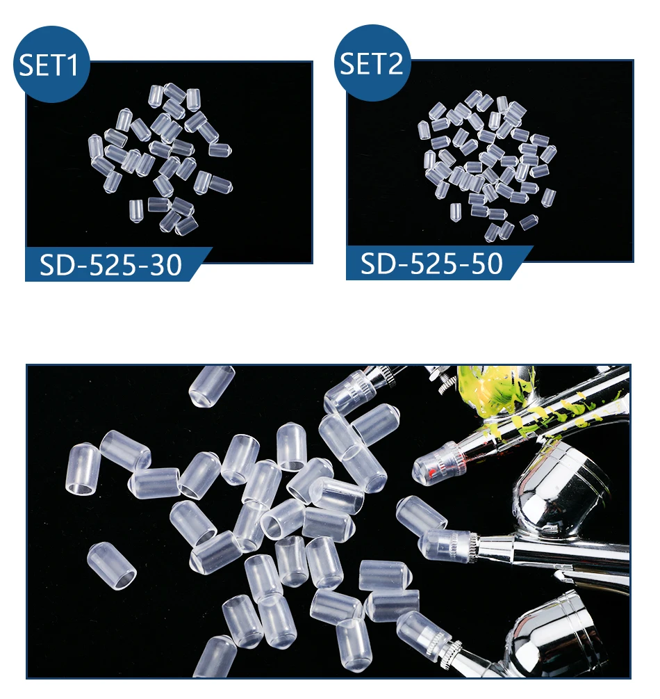 30/50 Pieces Air Brush Protection Covers For Any Airbrush Tool Accessories Clear Silicone Spray Gun Nozzle Cap Protective Cover