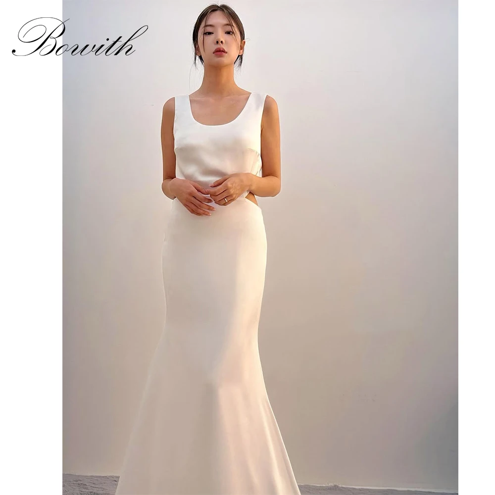 

Bowith Simple Wedding Reception Dresses U-Neck Sleeveless Backless Wedding Snap Dresses Customized Bridal Gown Party Dresses