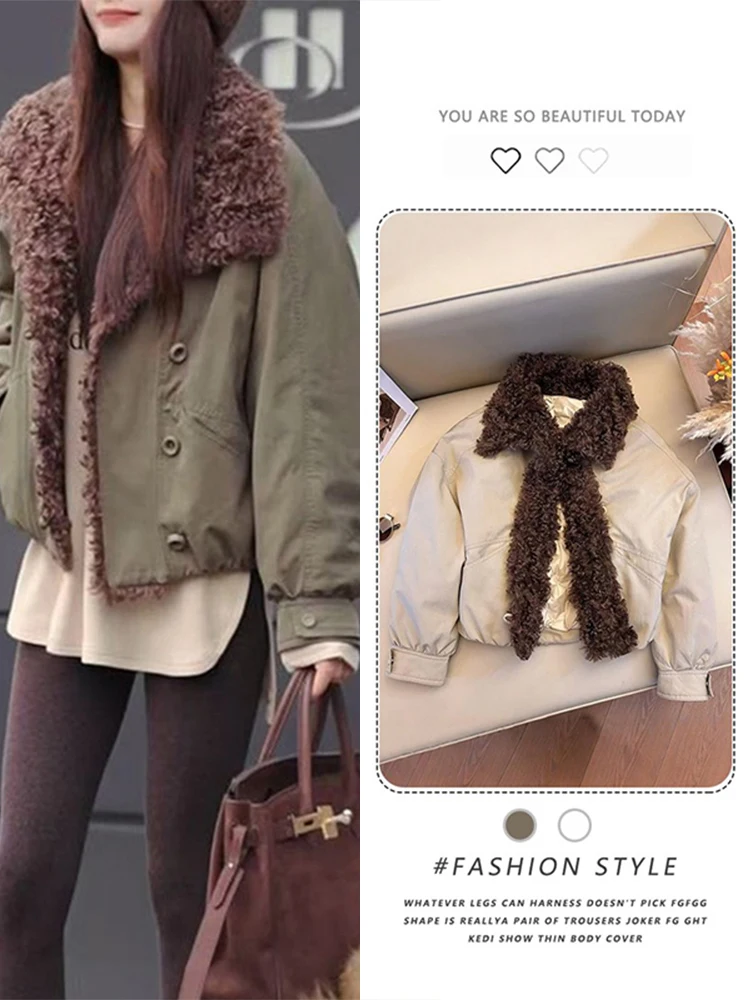 

Korean Sle Spliced Thiened Cotton Jaet Women's Winter New Design Fur Collar Loose Cotton Clothes Faion Sensation