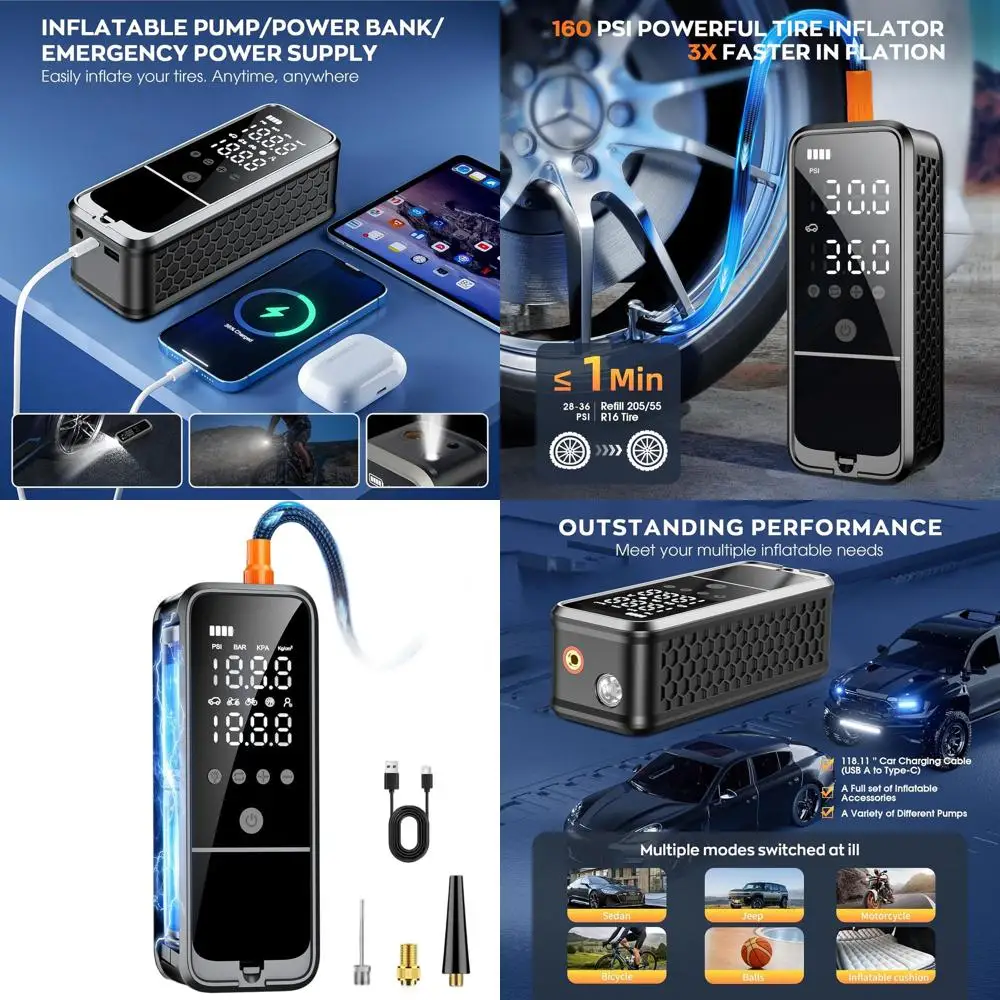 

Портативный беспроводной воздушный компрессор мощностью 160 фунтов на квадратный дюйм со светодиодом и манометром — 6000 мАч для автомобиля, велосипеда, накачки шариков