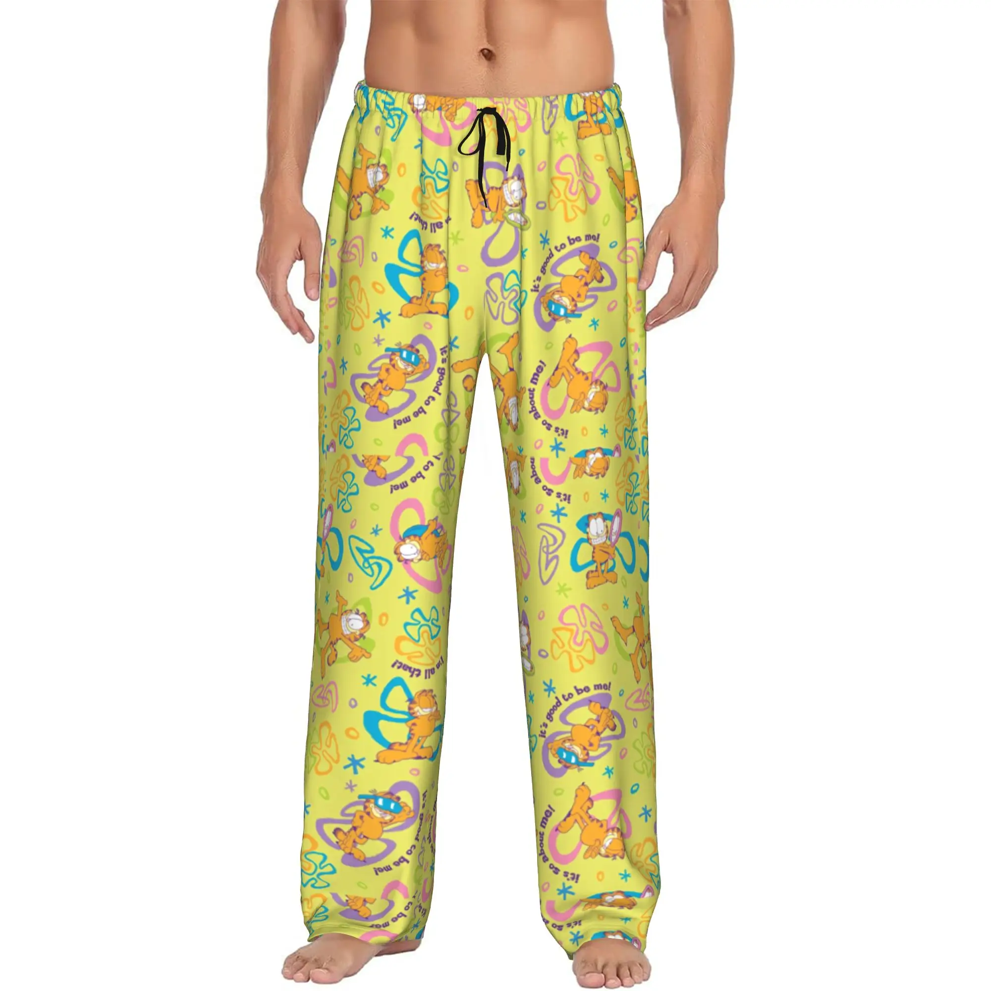 Custom Print Men Cat Cartoon Pajama Pants Comic Strip Manga Sleepwear Sleep Lounge Bottoms with Pockets