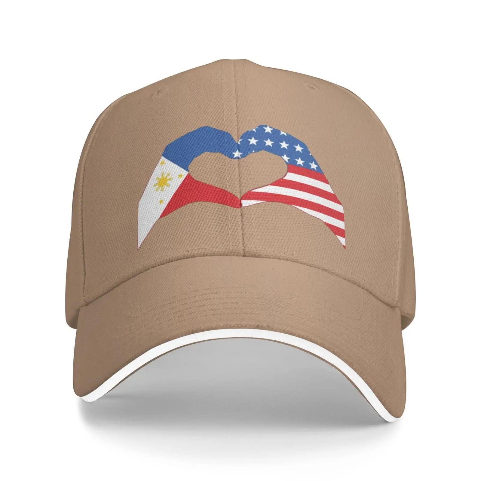 American Flag and Filipino Philippines Baseball Cap Men Women - Duck Tongue Classic Sandwich Hat Plain Natural